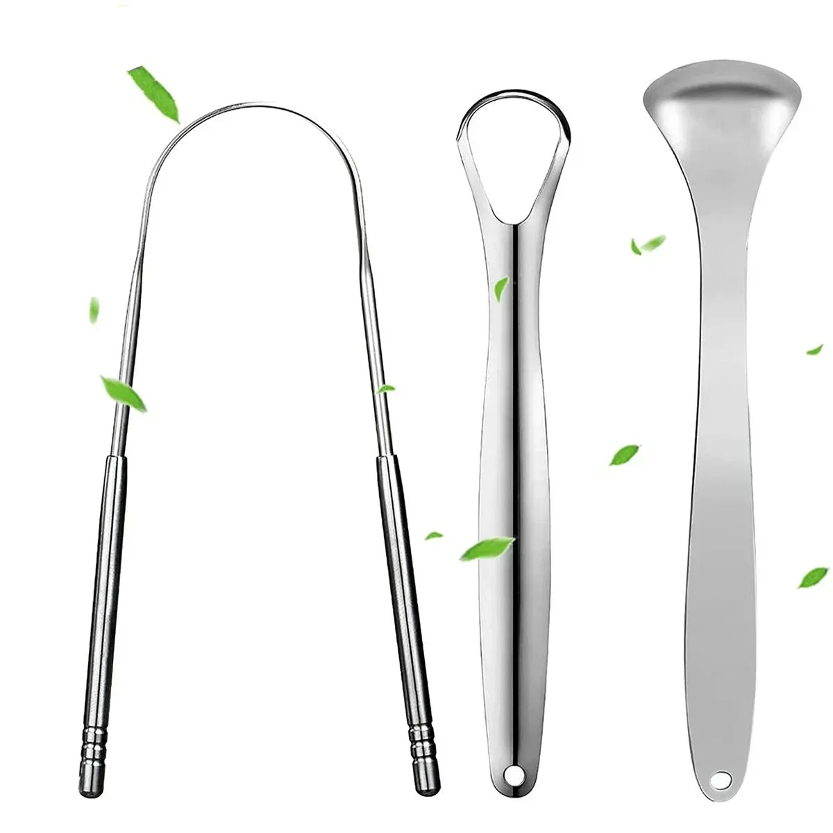 Portable Stainless Steel Premium Metal Tongue Scraper Cleaner, Tongue Scrapers Brushes for Adults and Kids