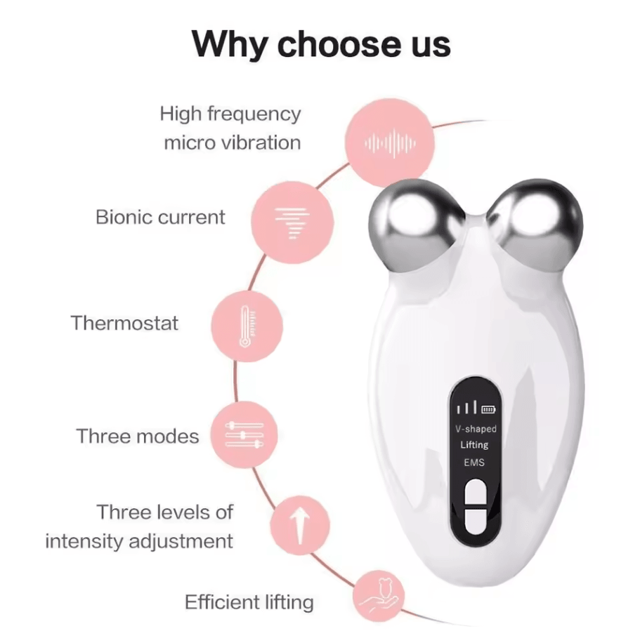 EMS Facial Massager Roller | Microcurrent Face Lifting & V-Face Beauty Device for Skin Rejuvenation