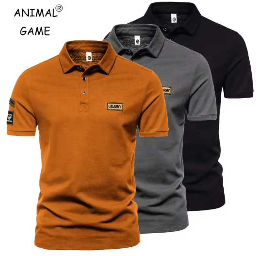 Mens Summer Short Sleeve Embroidered Polo Shirt Lightweight Breathable Solid Color T Shirt