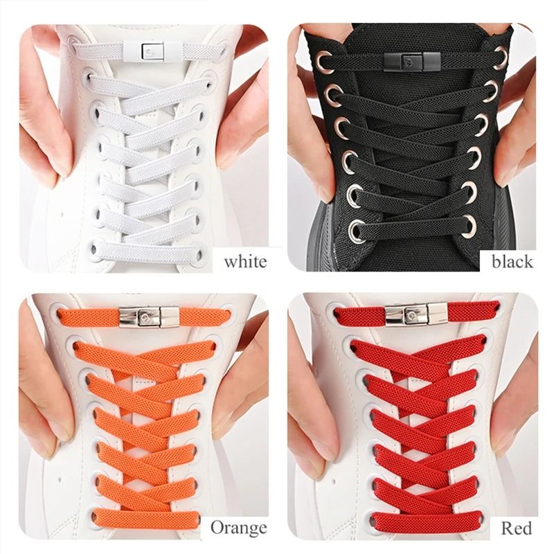 8mm No-Tie Elastic Shoelaces – Press Lock Flat Sneaker Laces