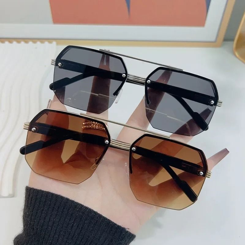 Mens Metal Square Half Frame Sunglasses Rice Nail Accent