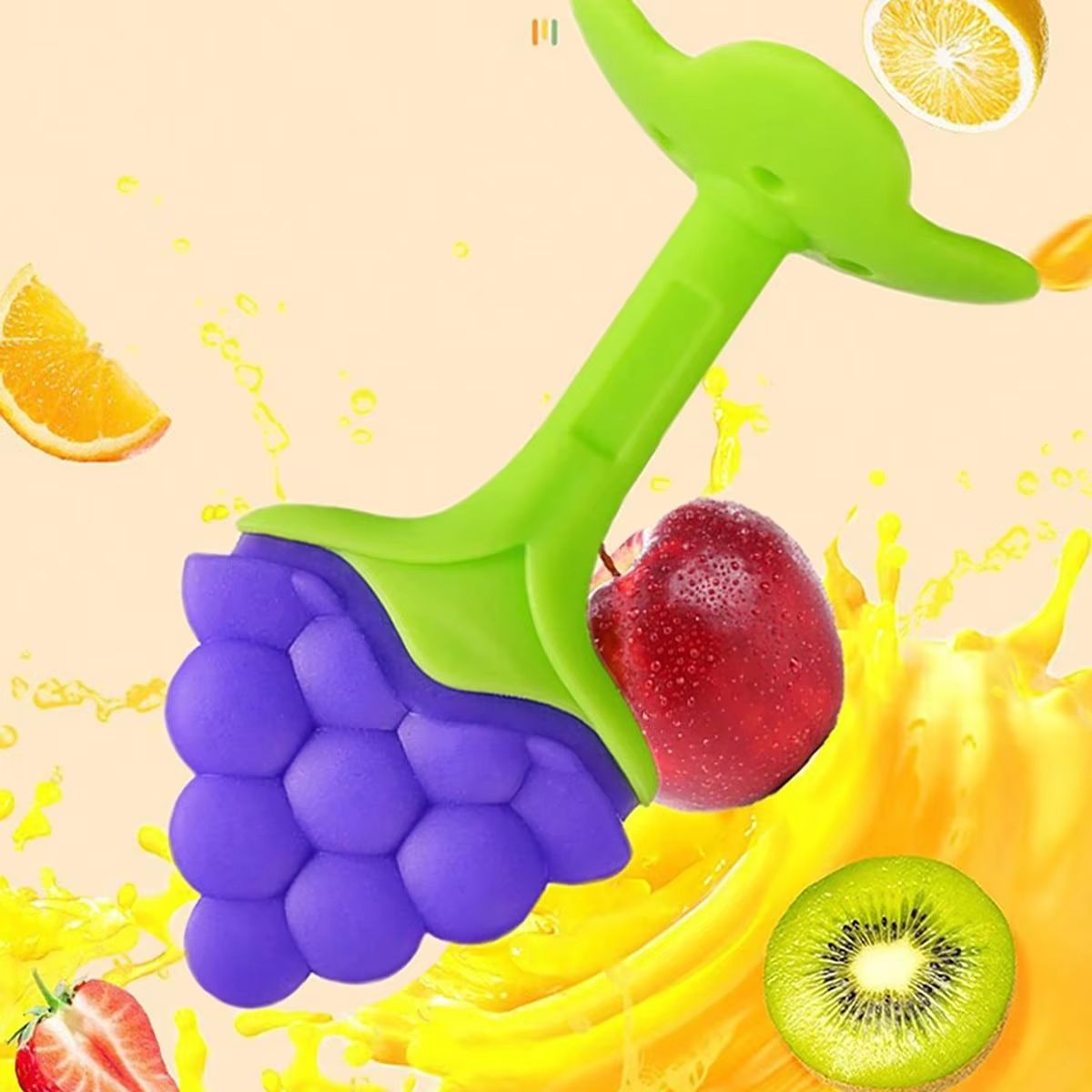 Soft Silicone Strawberry & Grape-Shape Baby Teether Ring