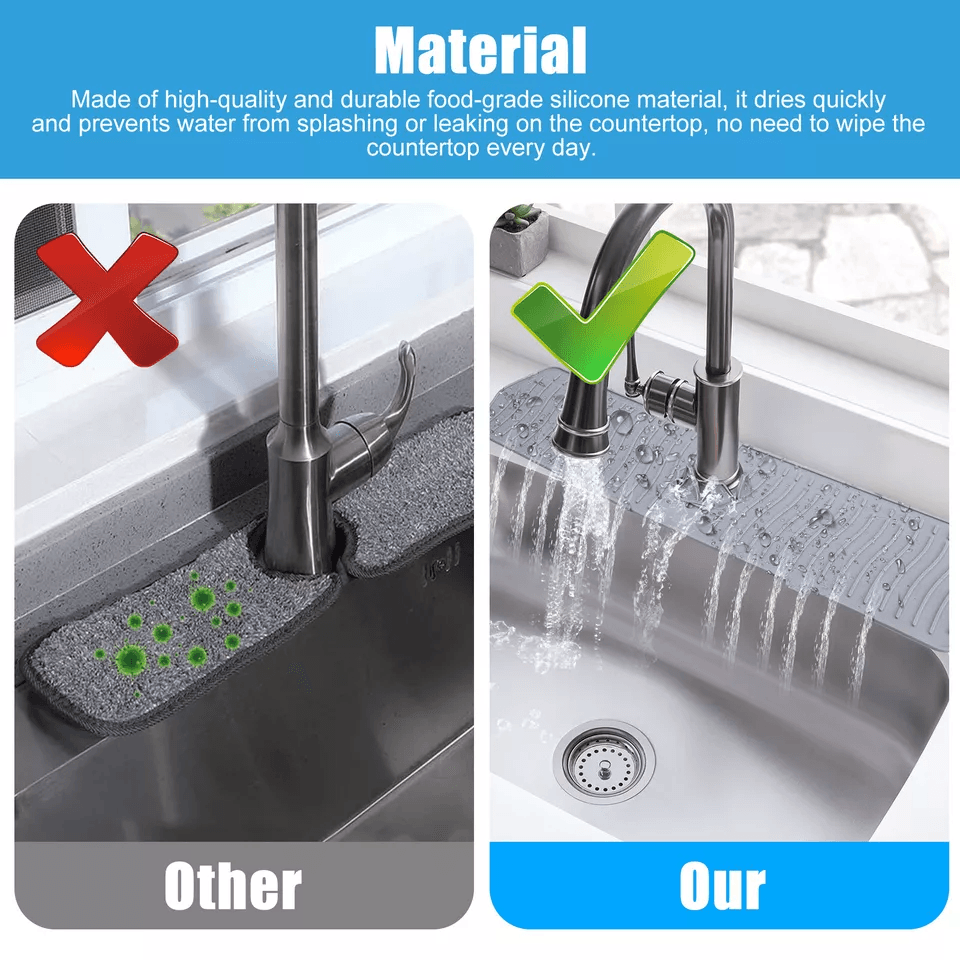 Kitchen Sink Silicone Faucet Drain Pad, Splash Guard Drip Catcher Tray for Countertop Water Control and Easy Cleaning