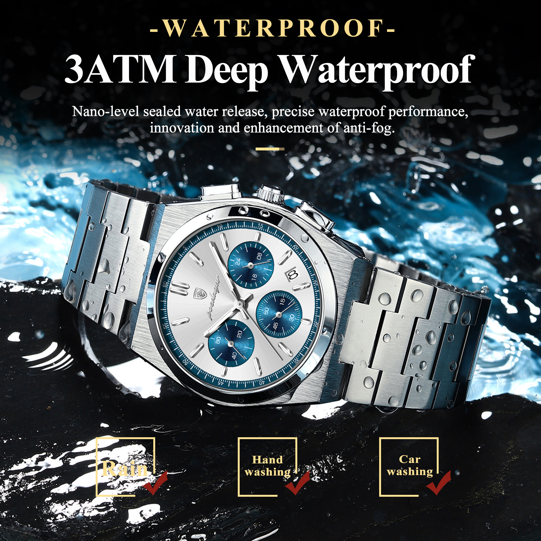 Luminous Business Watches For Men, Fashion Men Wristwatch Chronograph Date, Stainless Steel Quartz Man Clock Waterproof