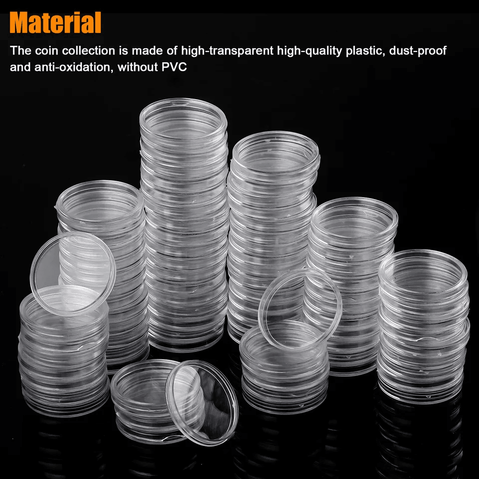 100pcs 38mm Coin Holder Capsule Storage Case for Morgan Peace Silver Dollar, Transparent Plastic Coin Collection Box
