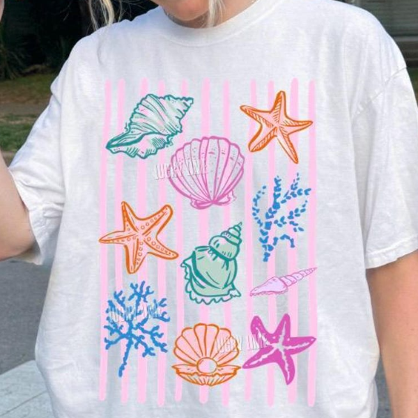 Seashell Shirt, Beach Shirt, Summer Graphic Tee, Ocean Lover, Sea Shell Tee, Summer Vacation T-shirt, Womens Beach Shirt