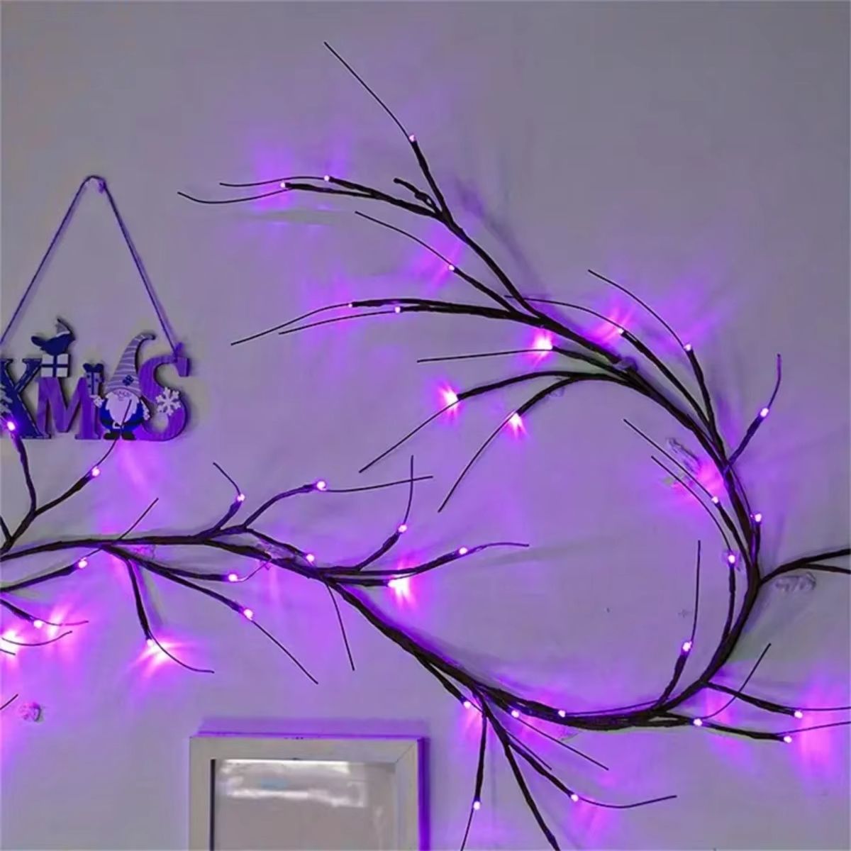 Purple LED Rattan Branch Garland 54 LED Halloween Lights Battery Powered