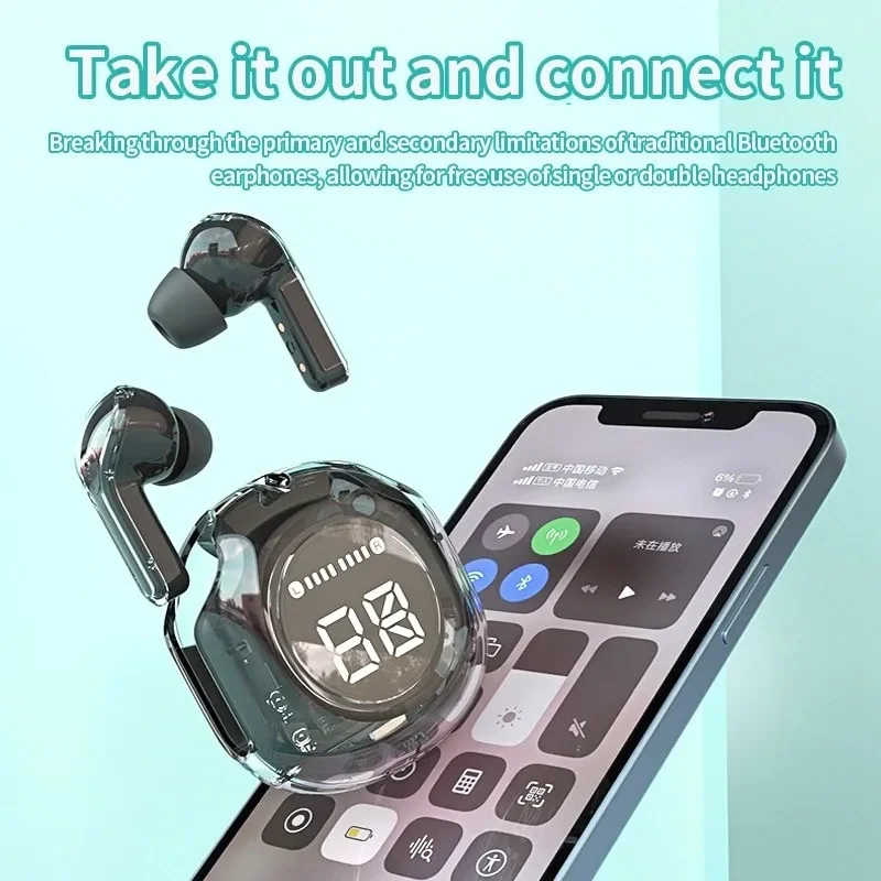 Transparent Bluetooth Earbuds with LED Display Wireless In Ear Earphones