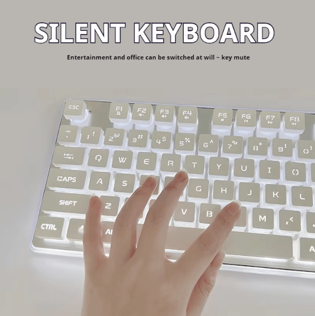 EWEADN GX710S Office Keyboard Silent All Metal Panel with Water Drop Keycaps Wired for Game and Office