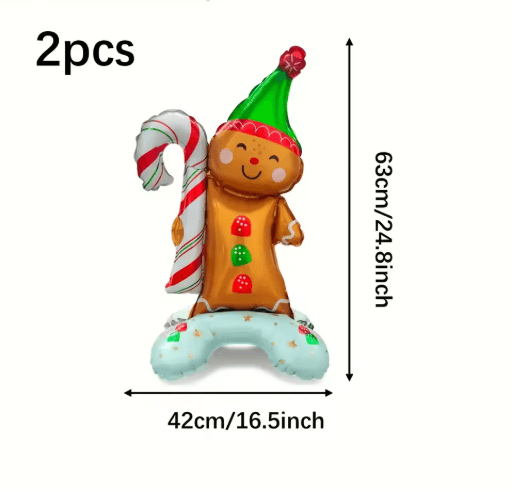 Gingerbread Man Christmas Foil Balloon Set with Green Hat (2PCS)