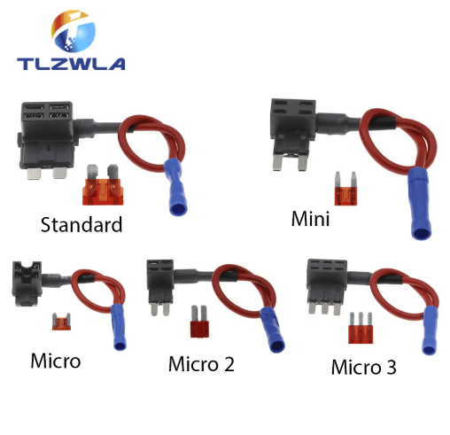 12V Add-A-Circuit Fuse Tap Adapter – Car Fuse Holder with 10A Blade Fuse (Mini / Micro / Standard)