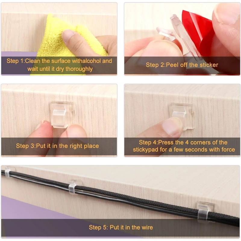 Cable Holder Fixer Clips, Self-adhesive Organizer Clamp for Home, Office, Car, Wall Stickers Wire Manager