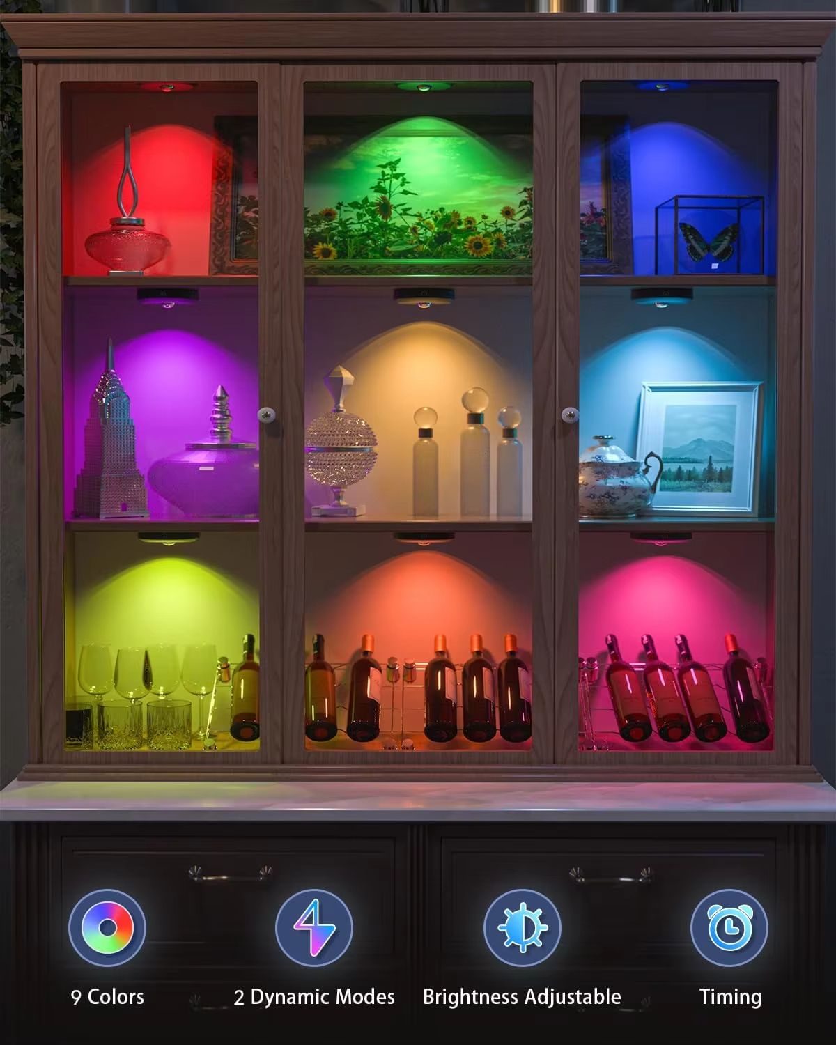 WILLED Rechargeable RGB Puck Light - 1200mAh Battery with Remote and Touch Control