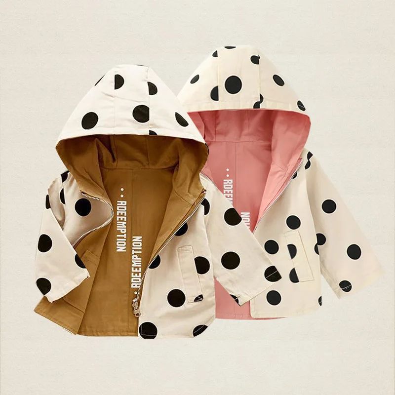 Reversible Polka Dot Kids Reversible Jacket – Lightweight Toddler Hooded Jacket for Spring & Autumn