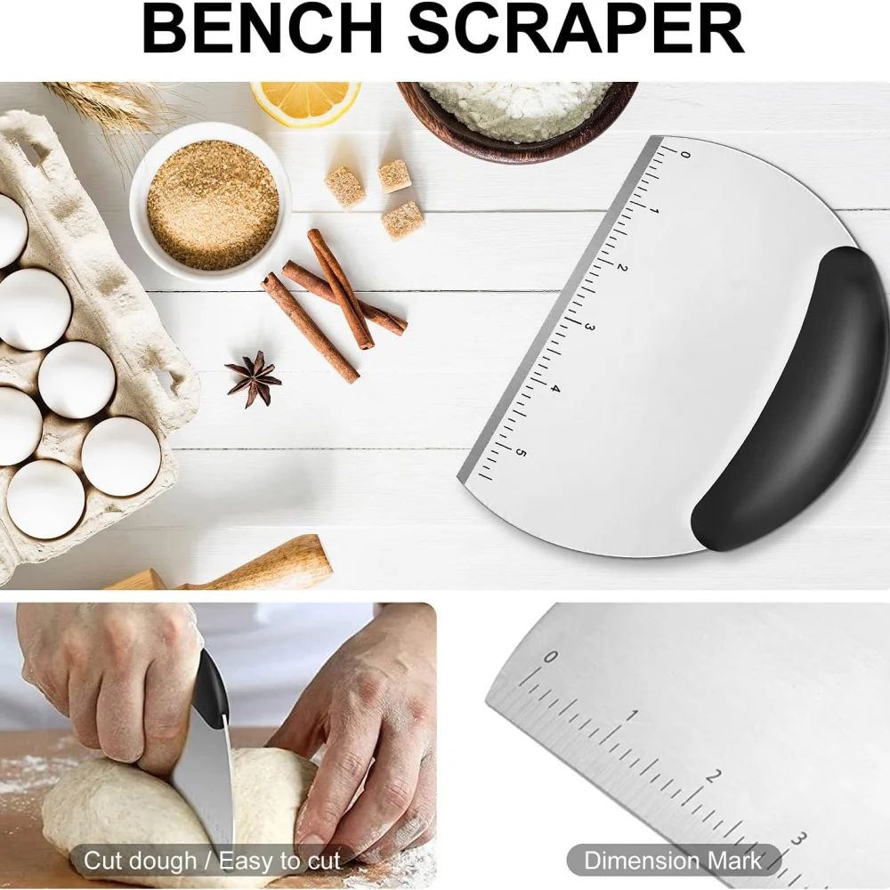 Stainless Steel Bench Scraper & Pastry Cutter with Measuring Scale, Precision Dough & Baking Tool