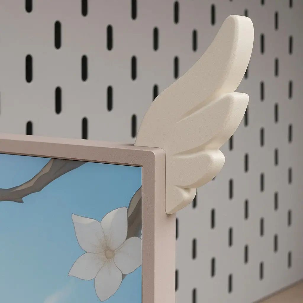 3D Printed Pink Wing Monitor Decor – Cute E-Sports Screen Side Ornaments for Desk Setup Aesthetic