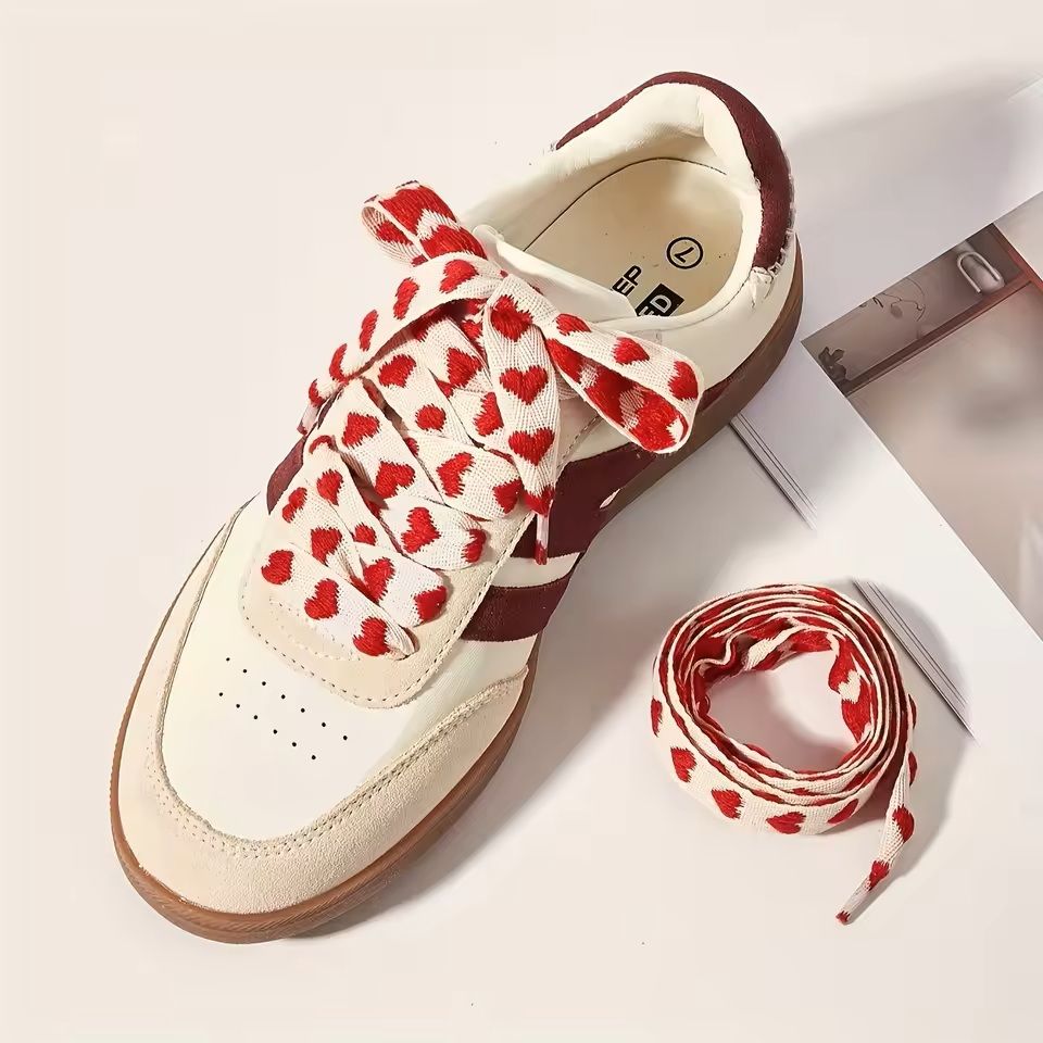 Fashion Red Heart Flat Shoelaces Cute Decorative Laces for Sports & Casual Shoes