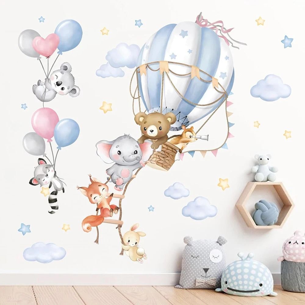 Hot Air Balloon Animal Nursery Wall Stickers Kids Wall Decals Baby Room Decor