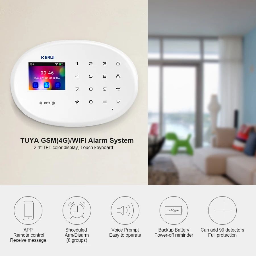 Tuya Smart 4.3-Inch WiFi + GSM Home Security Alarm System with Temperature Display