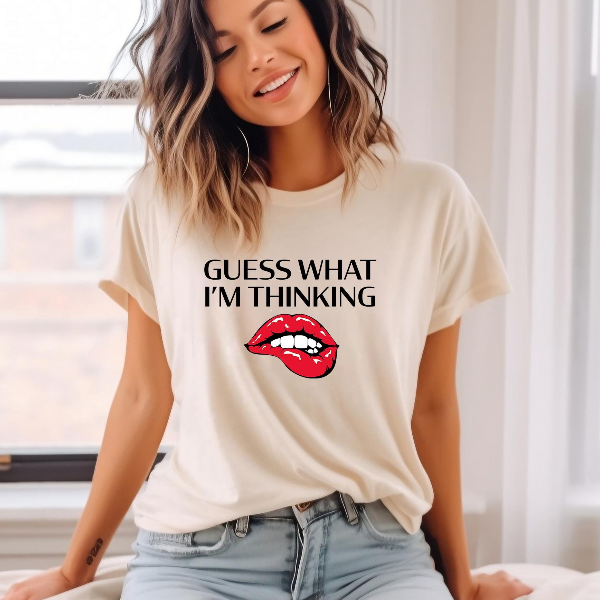 Guess What I am Thinking Shirt Funny Flirty Lips Graphic Tee Cute Valentine Outfit