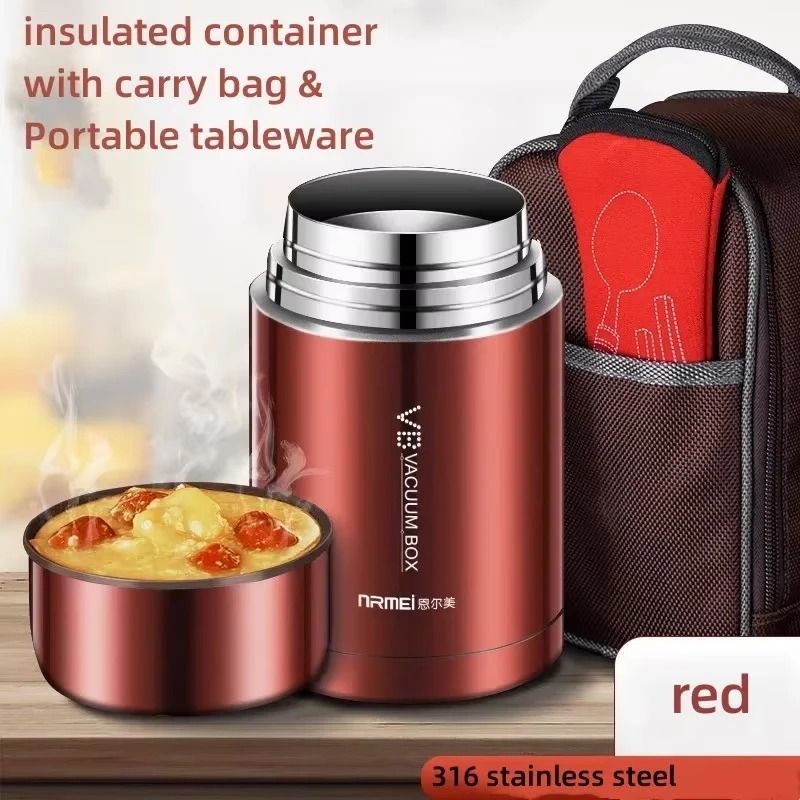 316 Food Thermos Jar Vacuum Insulated Stainless Steel Lunch Container With Spoon and Carry Bag