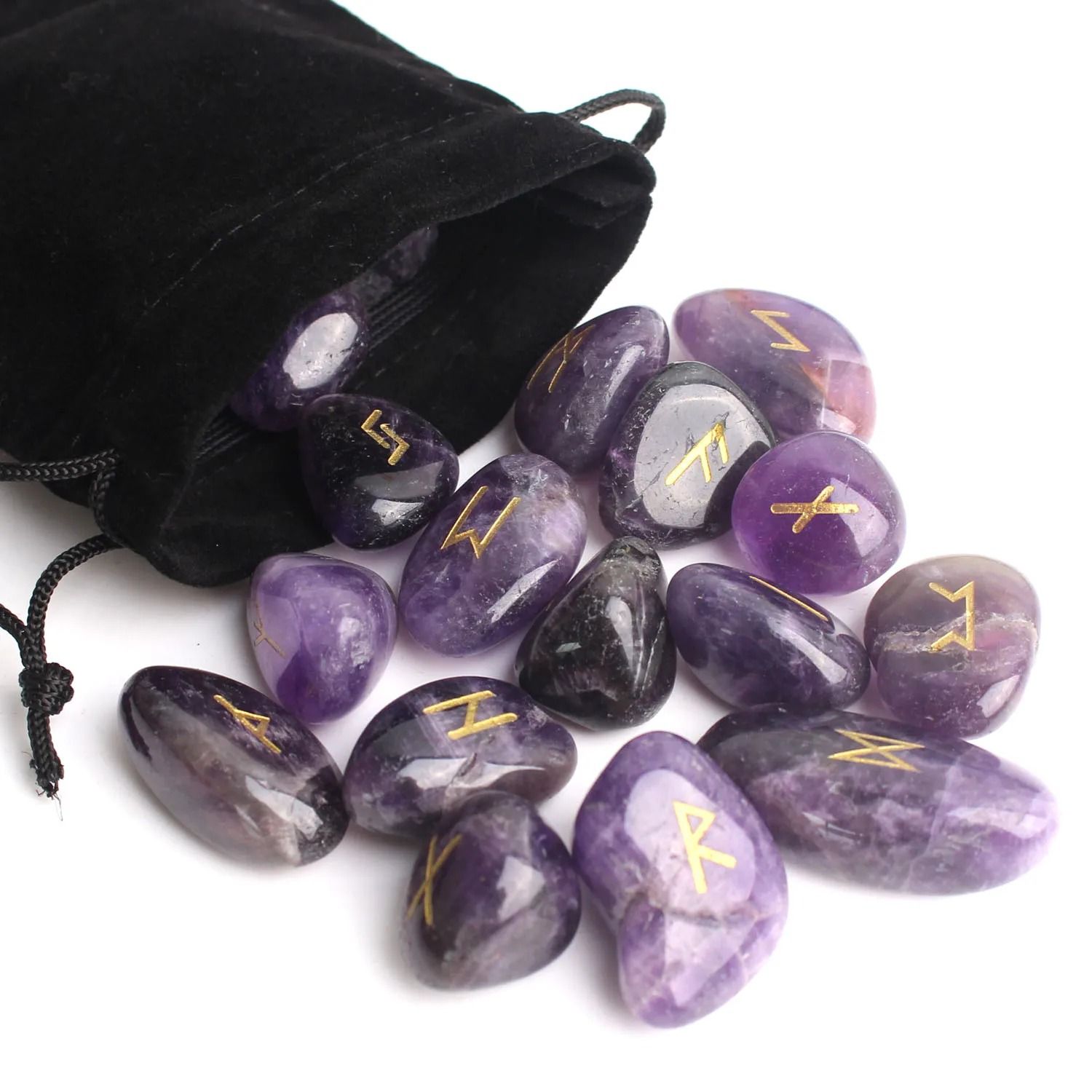 Natural Crystal Rune Stones Set 25PCS Quartz Agate Reiki Healing Witches Energy Crystal Carving