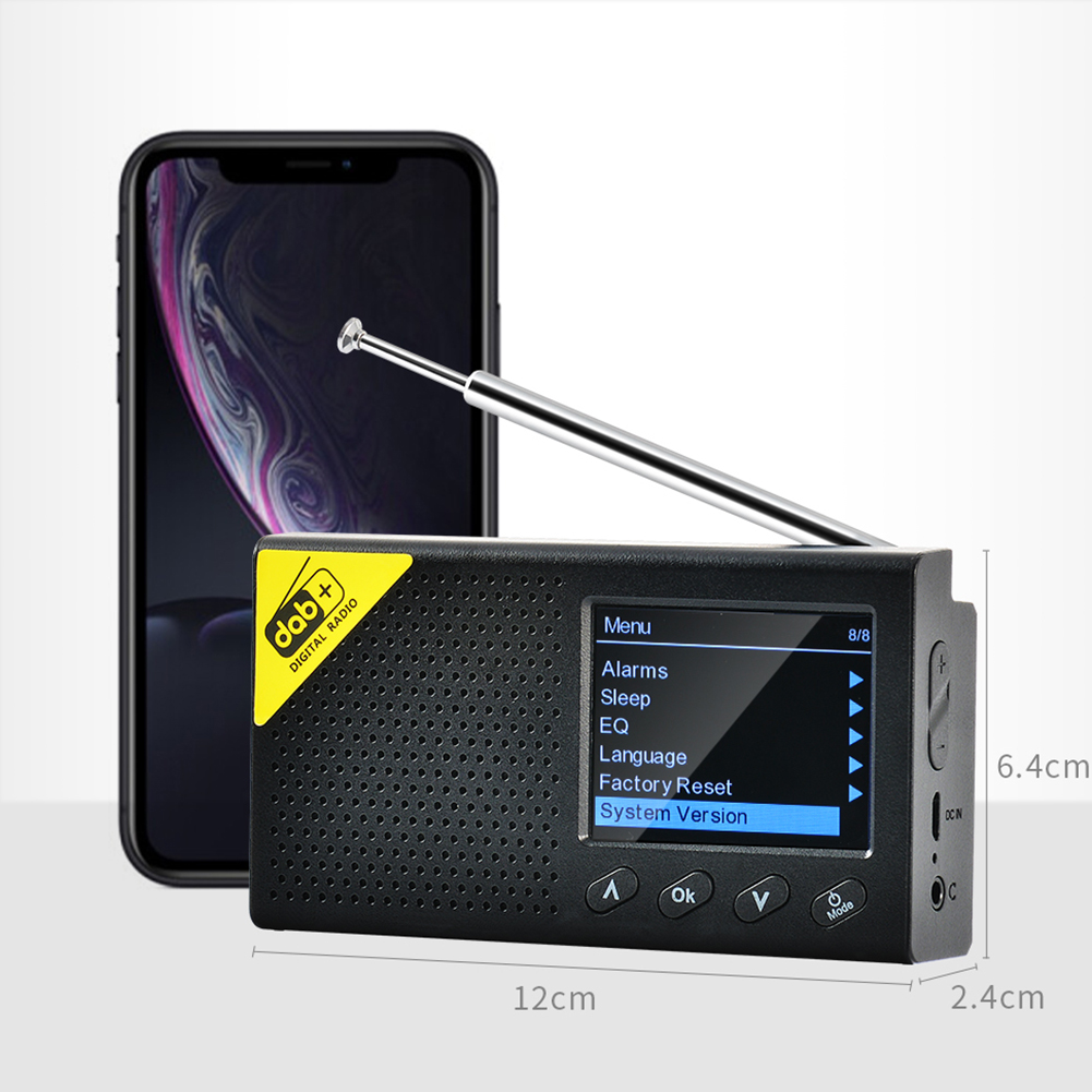 Portable LCD Display DAB+ Digital Radio with Bluetooth and FM Receiver Featuring Telescopic Antenna