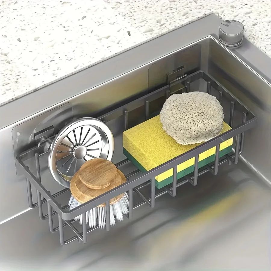 No Drill Kitchen Sink Organizer Rack for Sponges and Towels