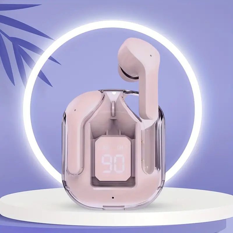 Transparent Wireless Bluetooth Earbuds with LED Display and Mic