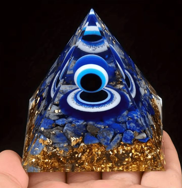 Elegant Lapis Lazuli Crystal Ball & Pyramid Set – Blue Geometric Home Decor with Gold Base