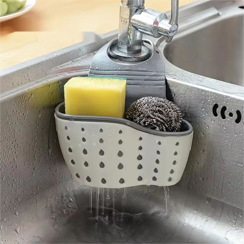 Adjustable Sink Hanging Basket Faucet Mounted Sponge Holder Draining Organizer for Kitchen & Bathroom