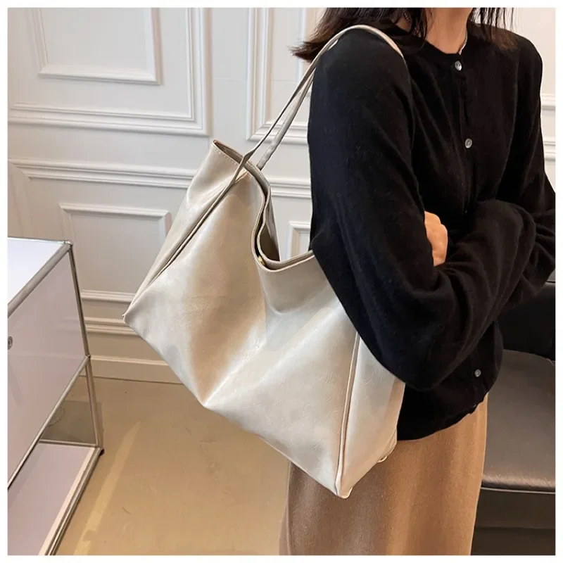 Large Capacity PU Leather Tote Bag Retro Shoulder Crossbody Everyday Handbag