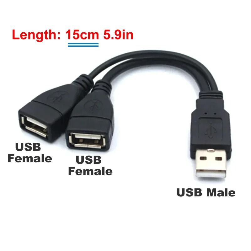 USB 2.0 Y Splitter Cable 1 Male to 2 Female Extension Adapter