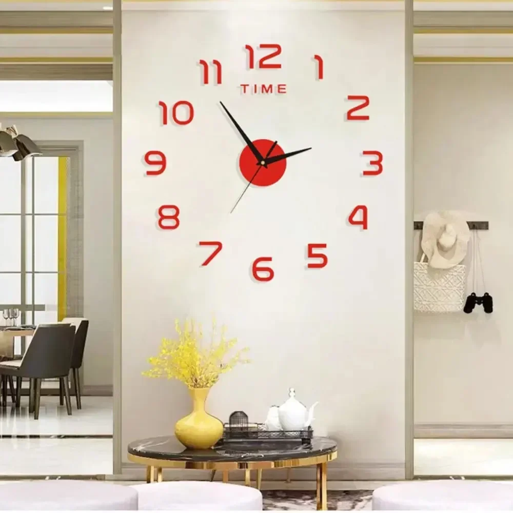 Bedroom Decoration Clock, Large 3D Wall Clock, Living Room Garden Acrylic Mirror Sticker Art Decor Clocks Digital