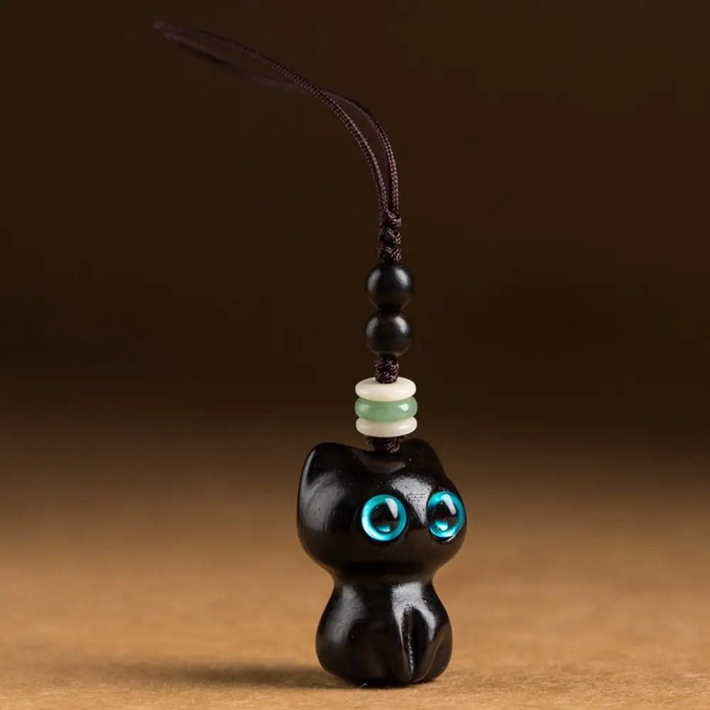 Creative Cute Cat Shape Lucky Blessing Charm Sandalwood Keychain Pendant