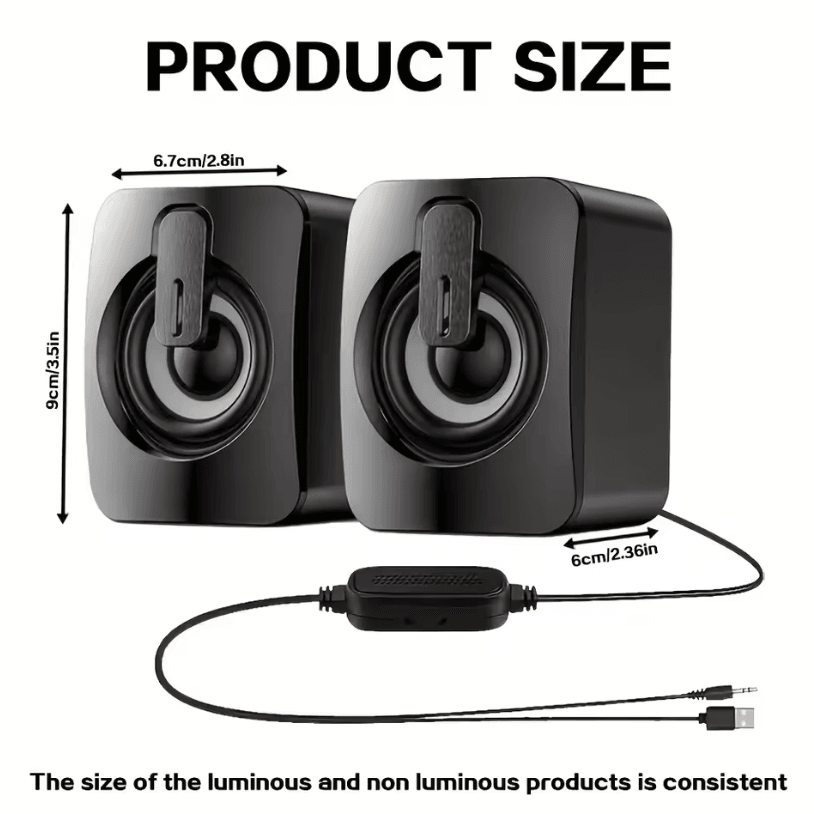 HIFI PC Stereo Speakers – USB Wired Computer Sound System with LED Light and Built-In Microphone