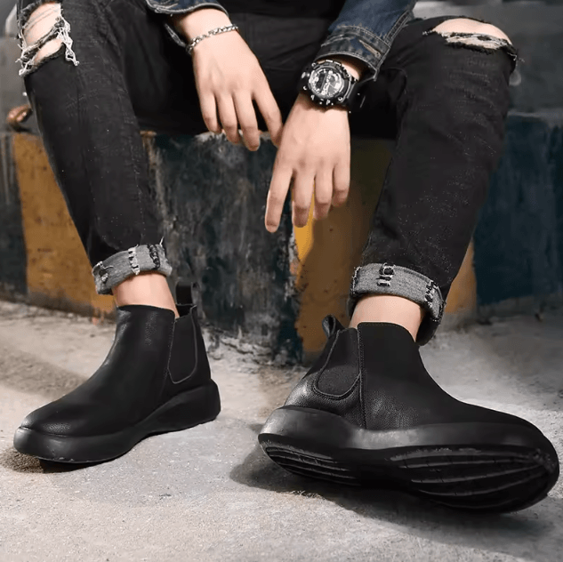 ArcticGuard Mens Fur Lined Leather Chelsea Boots – Winter High Top Casual Outdoor Work Shoes