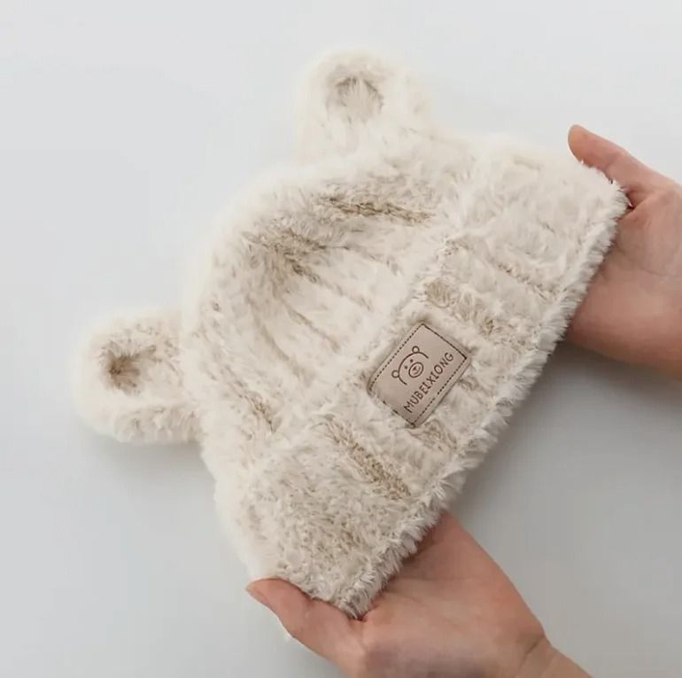 Winter Warm Baby Hat with Bear Ears Soft Plush Lining Cozy Headwear