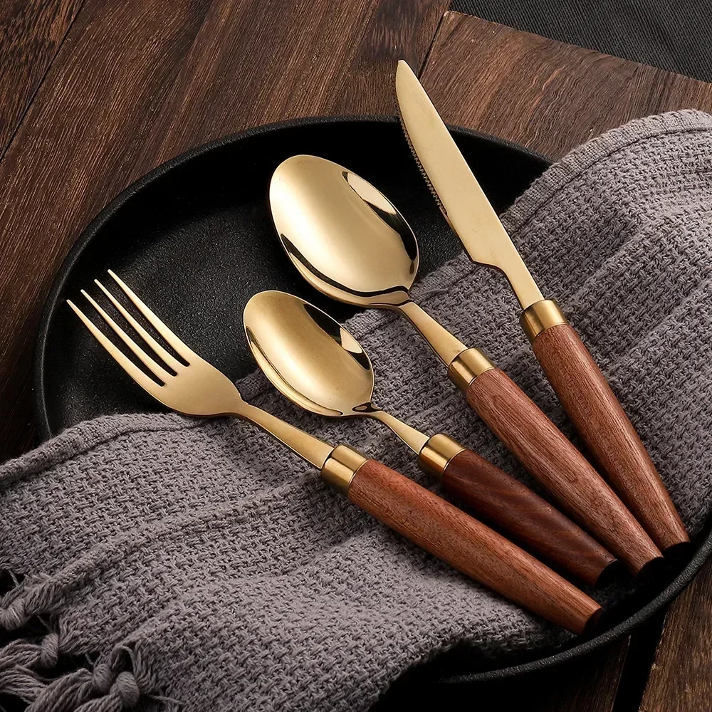 Western Flatware Spoon Suit Sapele Wooden Dishwasher Safe Kitchen Item