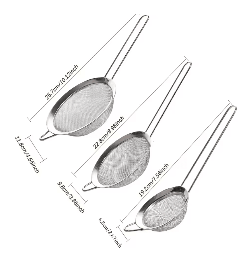 ChefEase Stainless Steel Fine Mesh Strainer Set of 3
