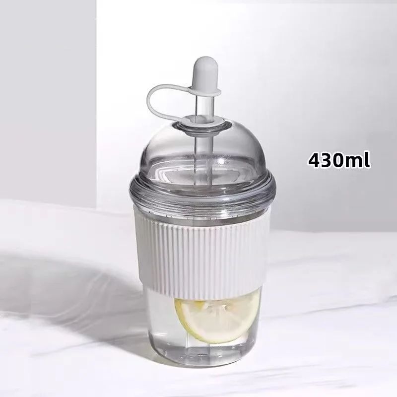 430ml Ins Style Straw Tumbler with Lid – Large Capacity Reusable Boba Tea & Coffee Cup