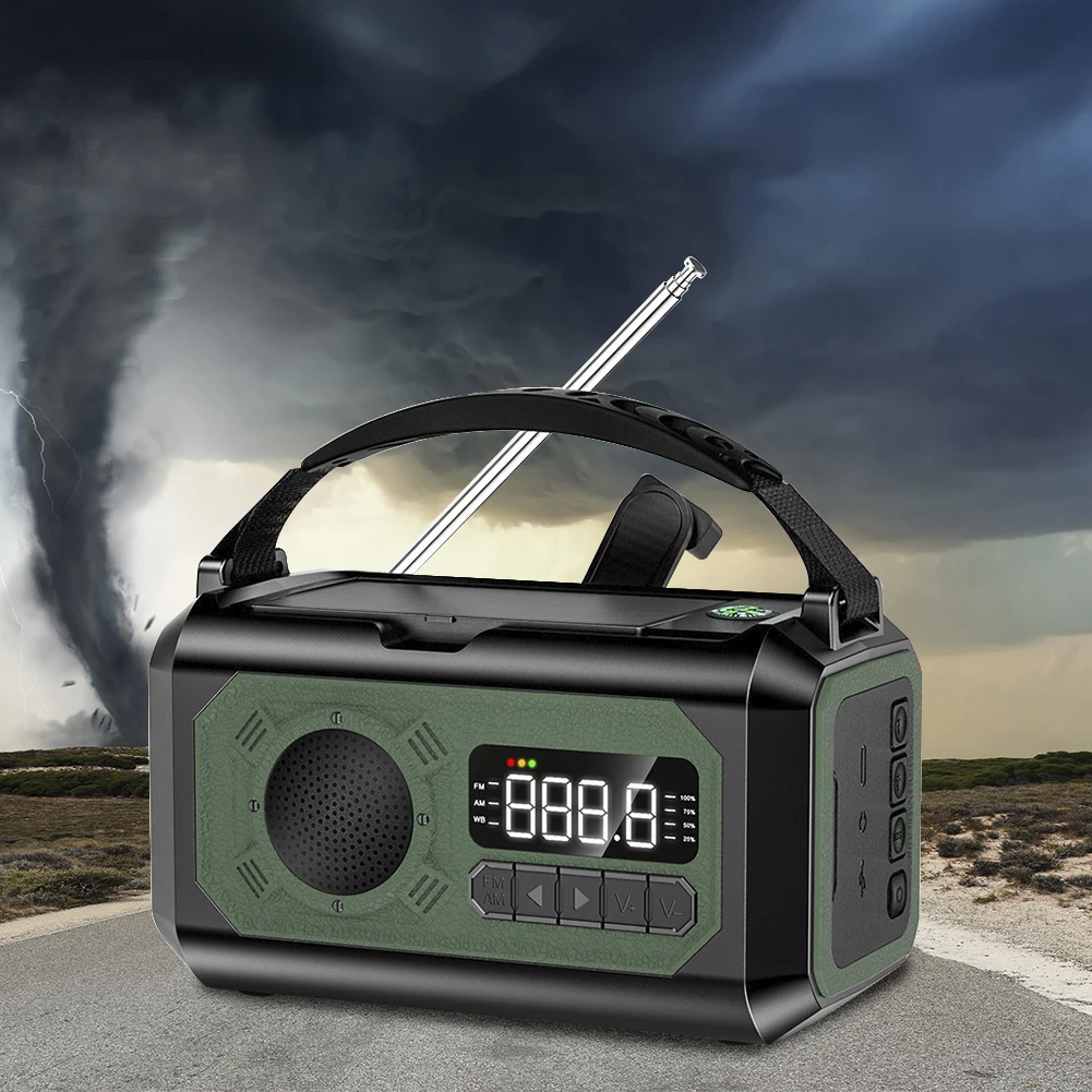 Solar Hand Crank Emergency Weather Radio with Dual Solar Panels and LED Reading Lamp