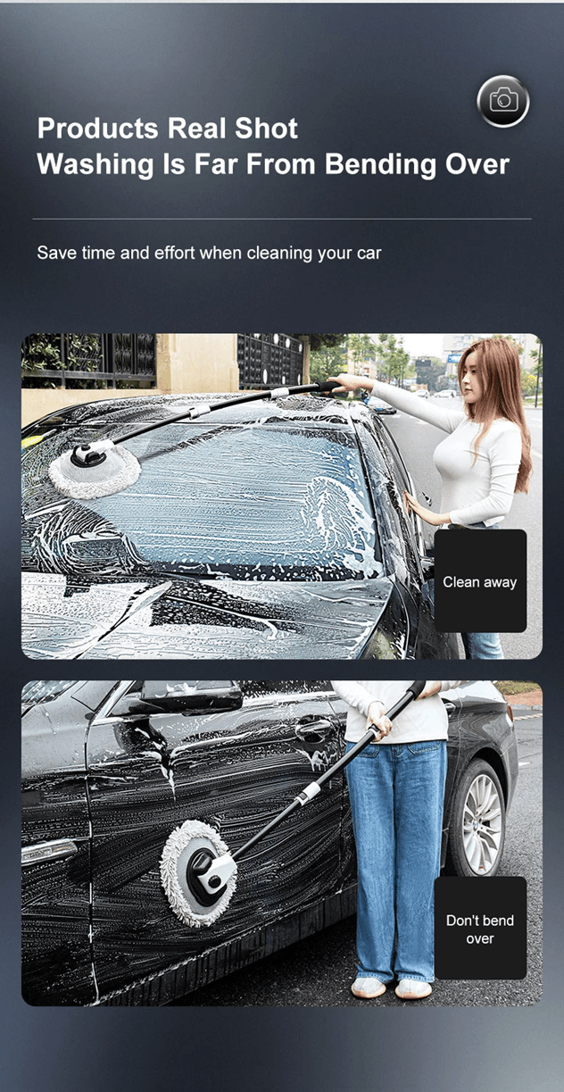 Telescopic Car Wash Brush with Chenille Head and 15 Degree Bend Handle
