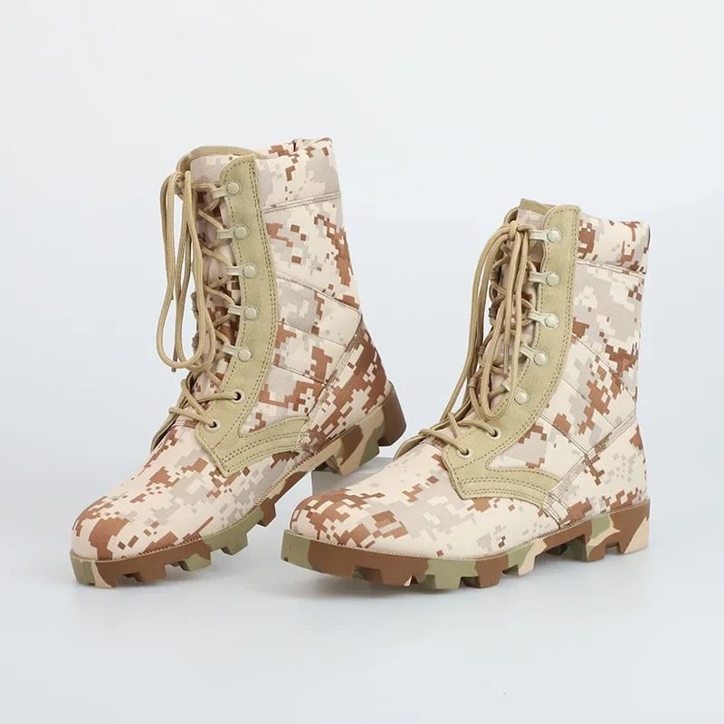Mens Lace Up Waterproof Canvas Tactical Combat Desert Ankle Boots