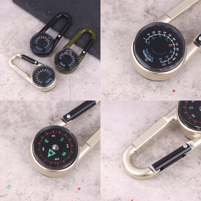 Mini Compass Keychain with Thermometer and Carabiner Zinc Alloy Outdoor Survival Tool