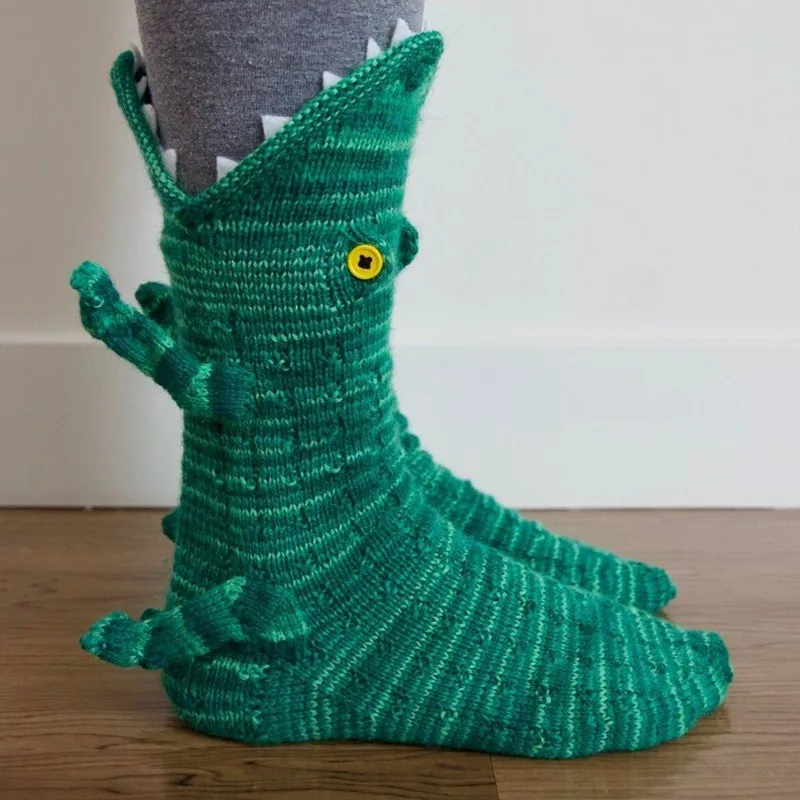 Christmas Socks, Knitted Crocodile Socks, Animal Funny Socks, Holiday Party Supplies