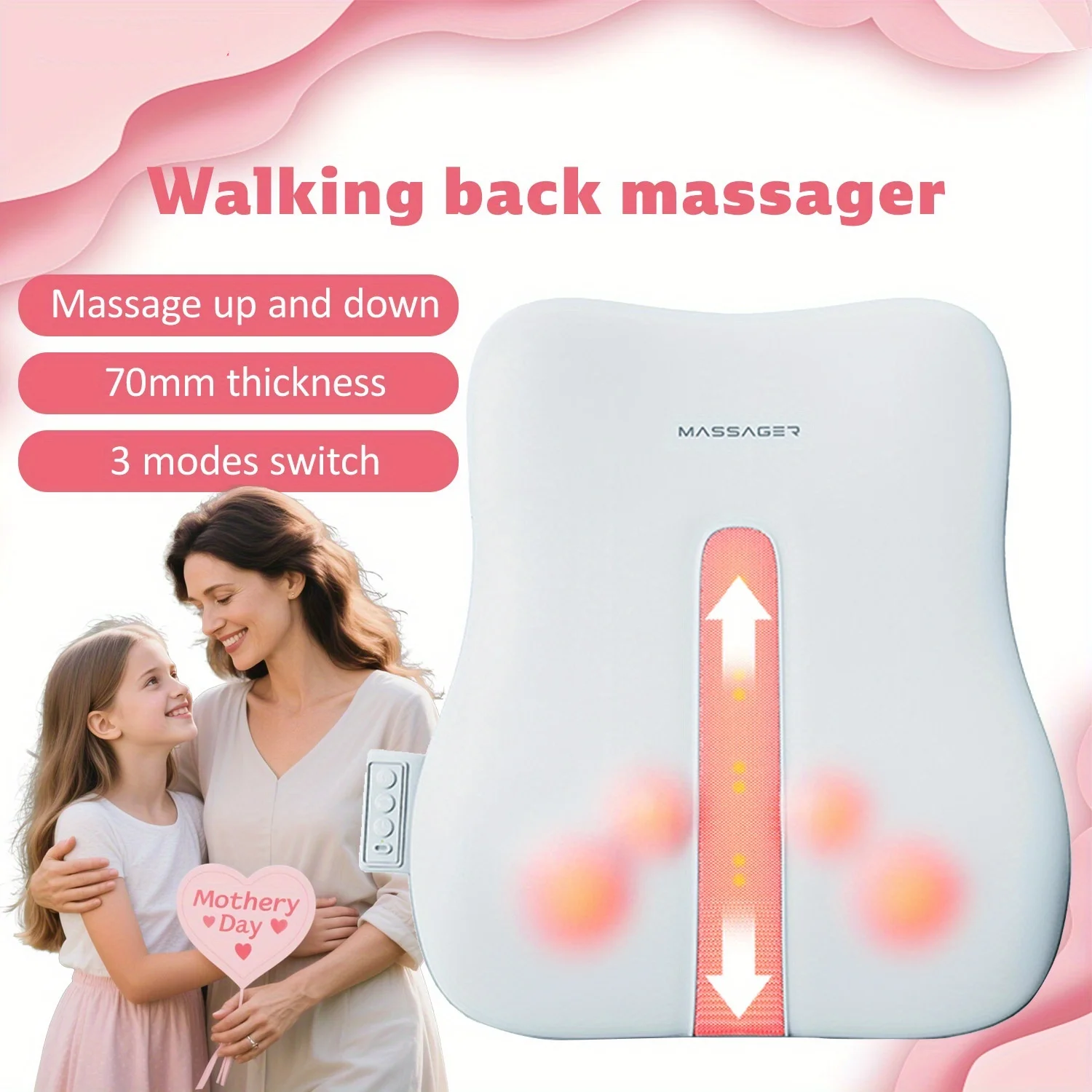 Portable Massage Cushion, Electric Back Massager with Heat, Cervical Waist Support, Deep Tissue Kneading, Rechargeable