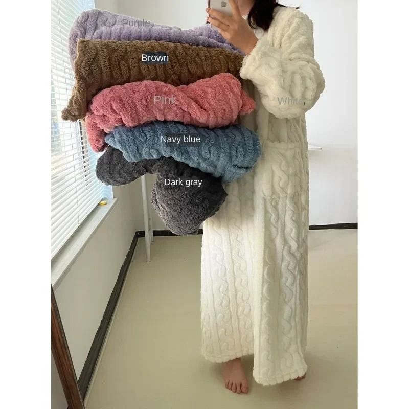 Womens Winter Coral Velvet Long Sleeping Gown Warm Loungewear