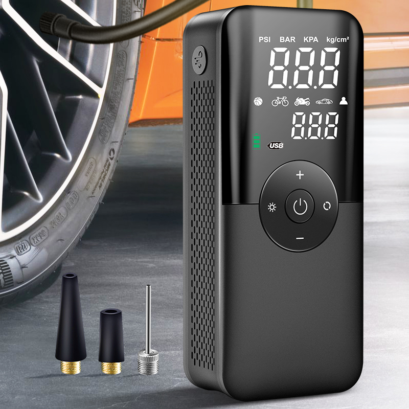 Portable Cordless Air Pump Tire Inflator, Rechargeable Digital Compressor for Car, Motorcycle, Bicycle, and Sports Balls