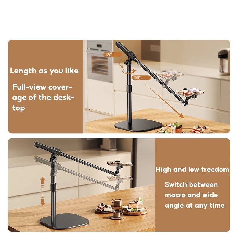 Overhead Phone Stand with Bluetooth Remote – Adjustable Desktop Filming & Recording Stand for Content Creation